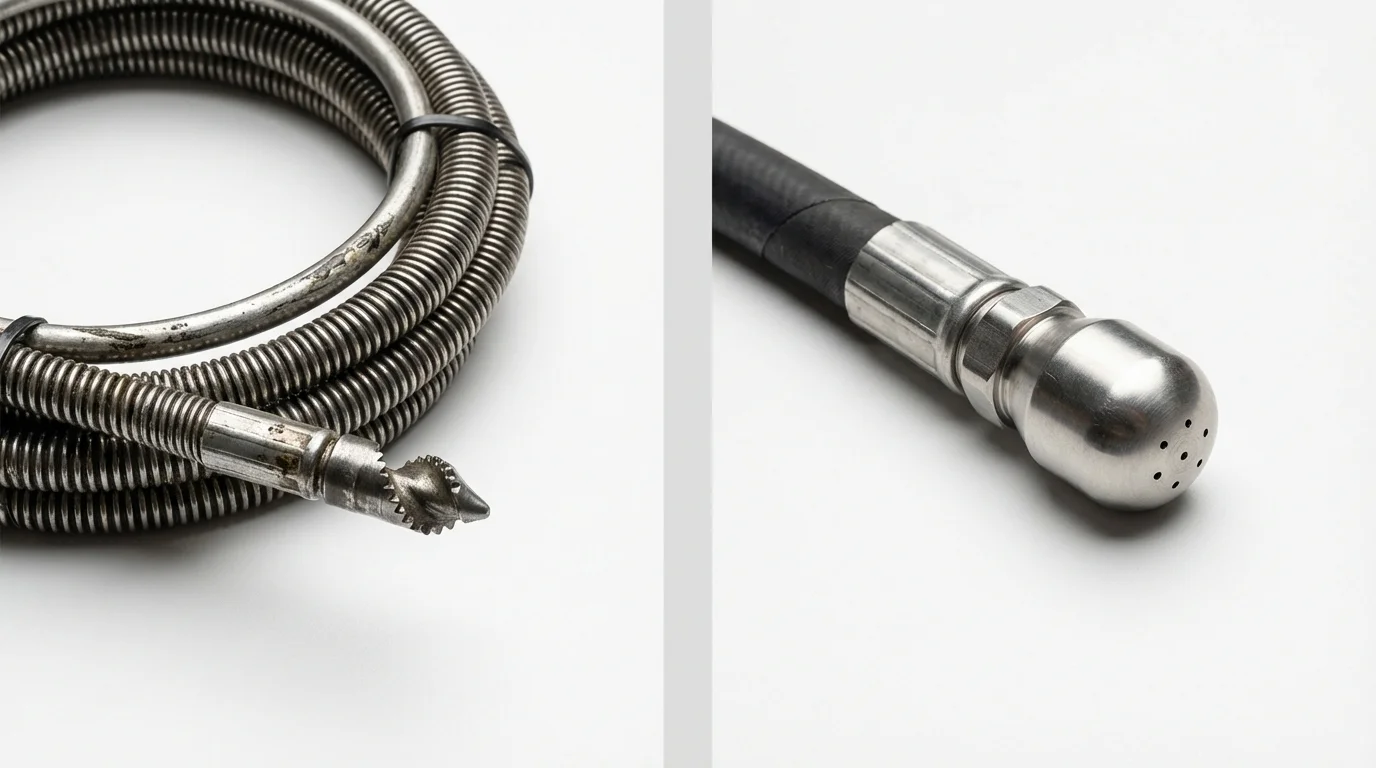 Drain snake cable and hydro jetting nozzle used for drain cleaning in Westmoreland, NH