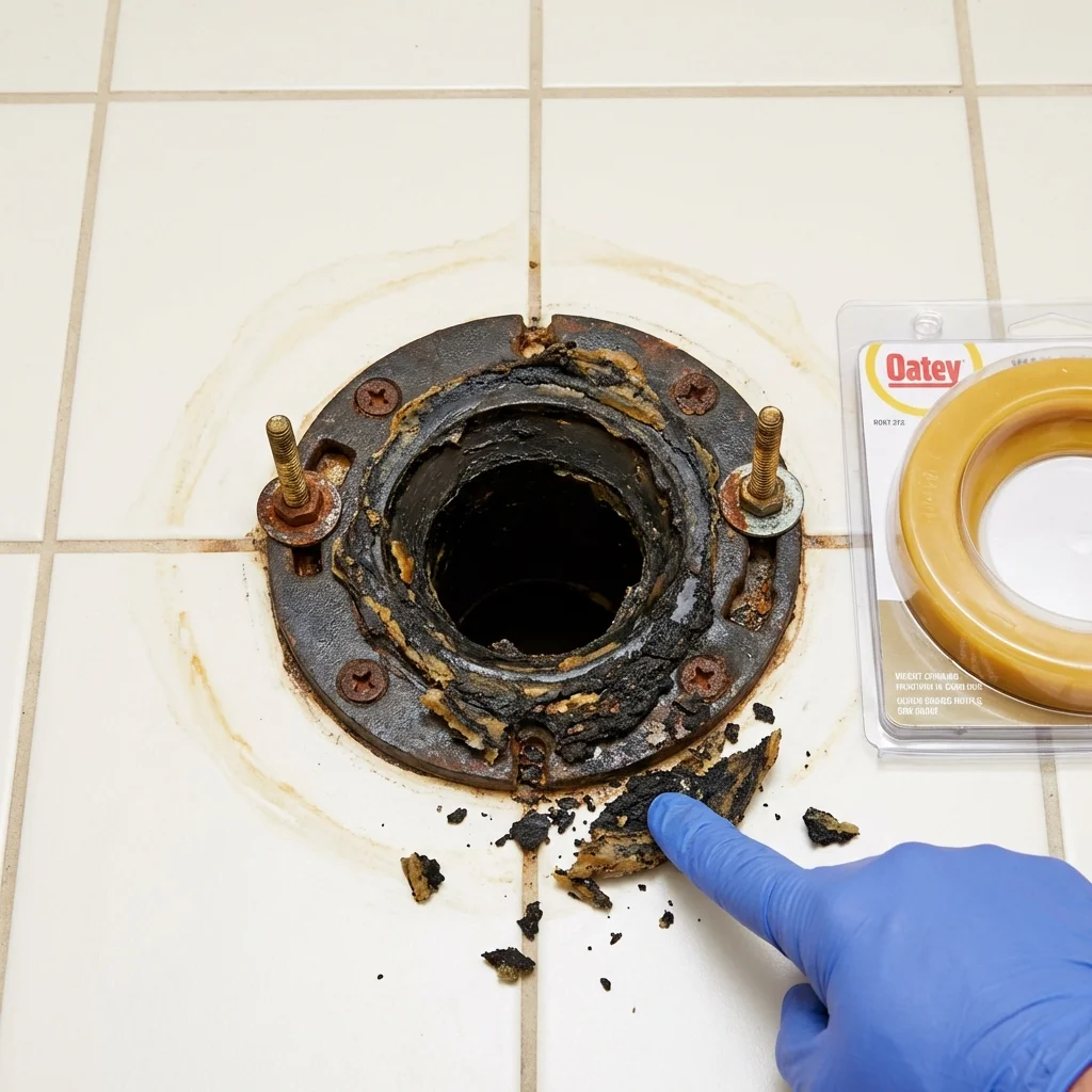 Failed wax ring showing water seepage at the base of a toilet in a Westmoreland, NH home