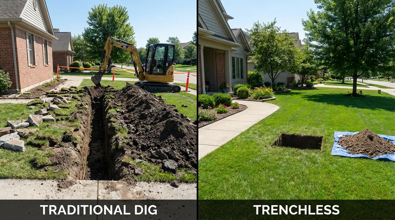 Trenchless sewer repair with minimal yard damage versus traditional excavation in Westmoreland, NH